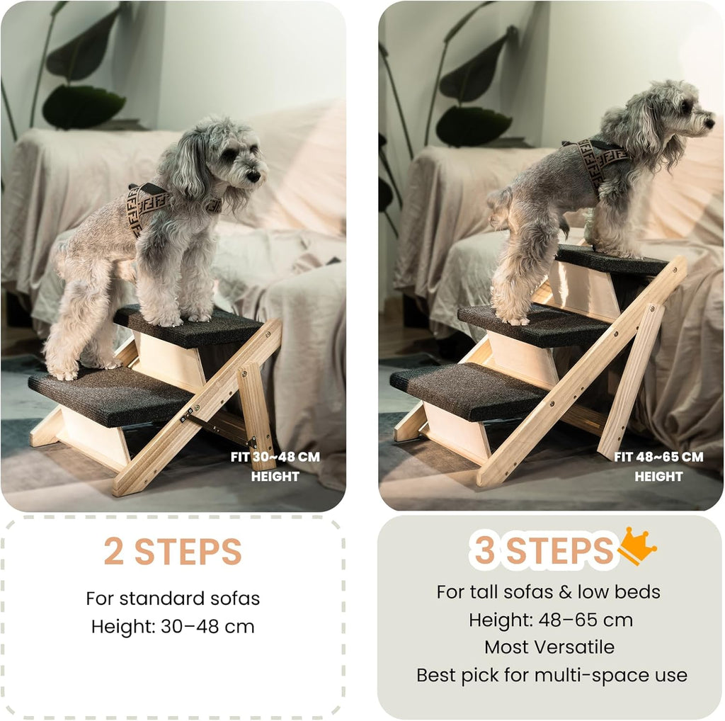 MEWANG Wood Pet Stairs & Ramp for Small/Medium Dogs and Cats, Aging Pets – 3-in-1 Foldable, Portable, Non-Slip Pet Ladder for Tall Beds, Couches,Cars–Holds Up to 220 lbs (24.8" L x 17.2" W x 19.5" H)