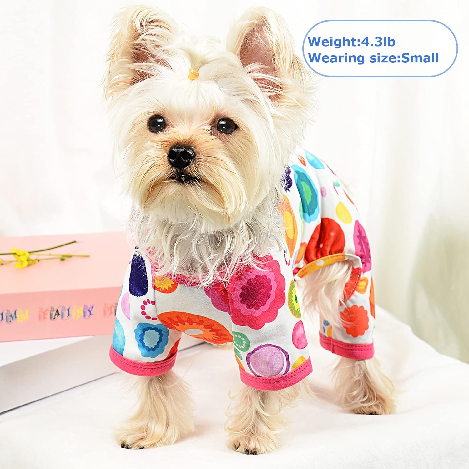 Dog Pajamas Pjs Summer Fall Dog Clothes for Small Dogs Girl - Boy - Medium Size Dogs, Soft Stretchy Puppy Clothes Doggie Onesies Cat Pet Jammies Outfit Floral Pink