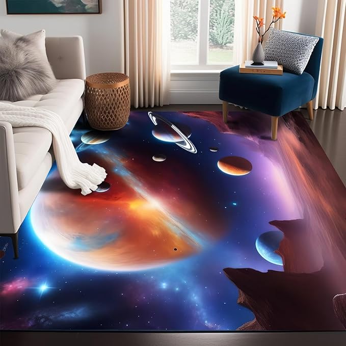 6' x 9' Space Rug for Boys Room Galaxy Rugs Planet Alien Desert Carpet Printed Throw Rugs for Kids Children Living Room,180x275cm