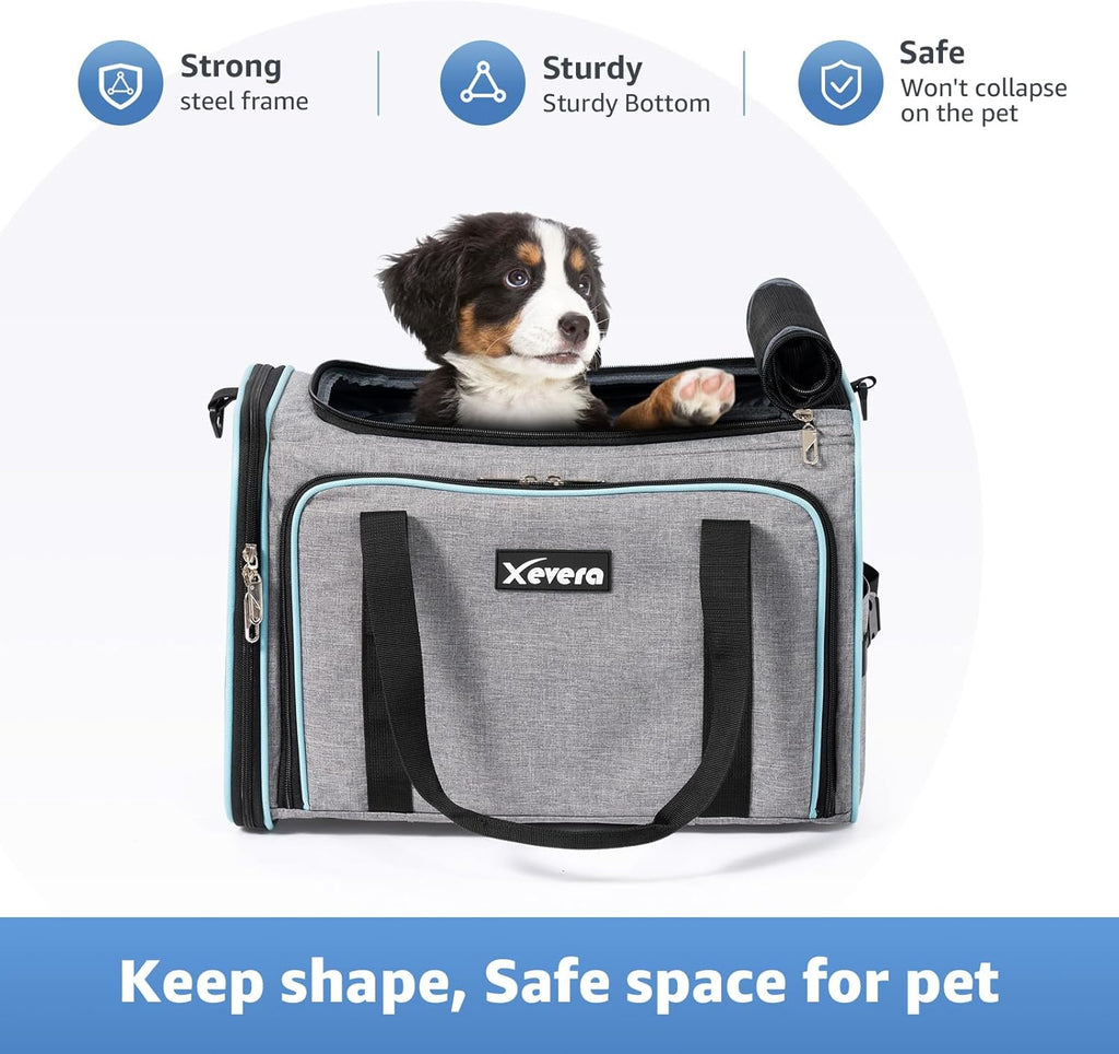 Cat Dog Carrier with Wheels, Expandable Rolling Soft-Sided Carrier for Small Cats and Dogs Under 25 LBS, Pet Carrier on Wheels with Locking Safety Zippers and Anti-Scratch Mesh (Grey)