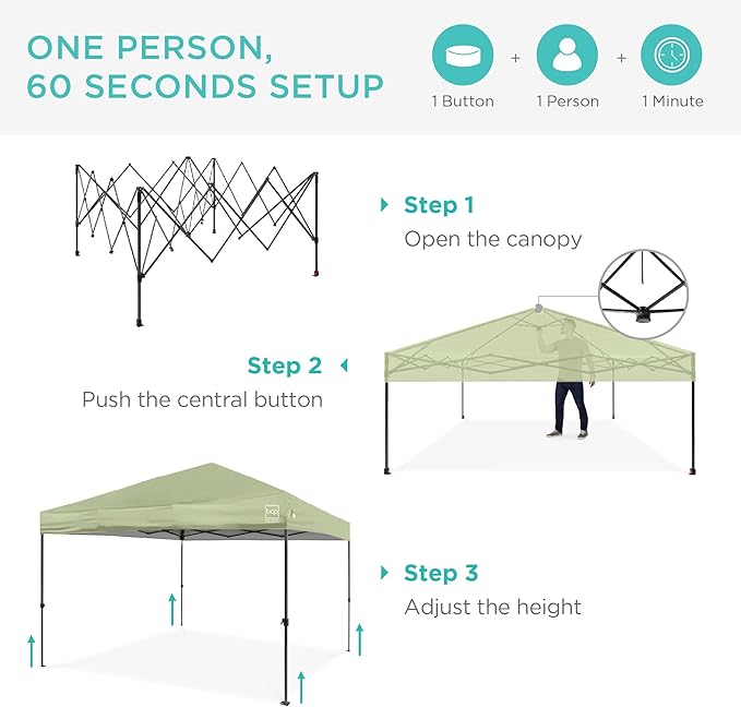 Best Choice Products 10x10ft 1-Person Setup Pop Up Canopy Tent Instant Portable Shelter w/ 1-Button Push, Case, 4 Weight Bags - Sage Green