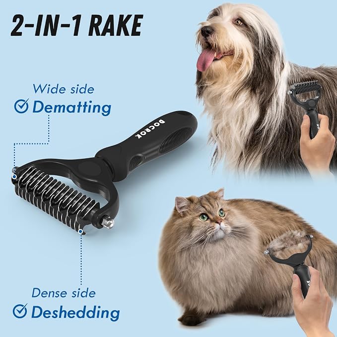 Docrok Pet Grooming Combo: Undercoat Rake, Dematting Deshedding Brush - Image 2