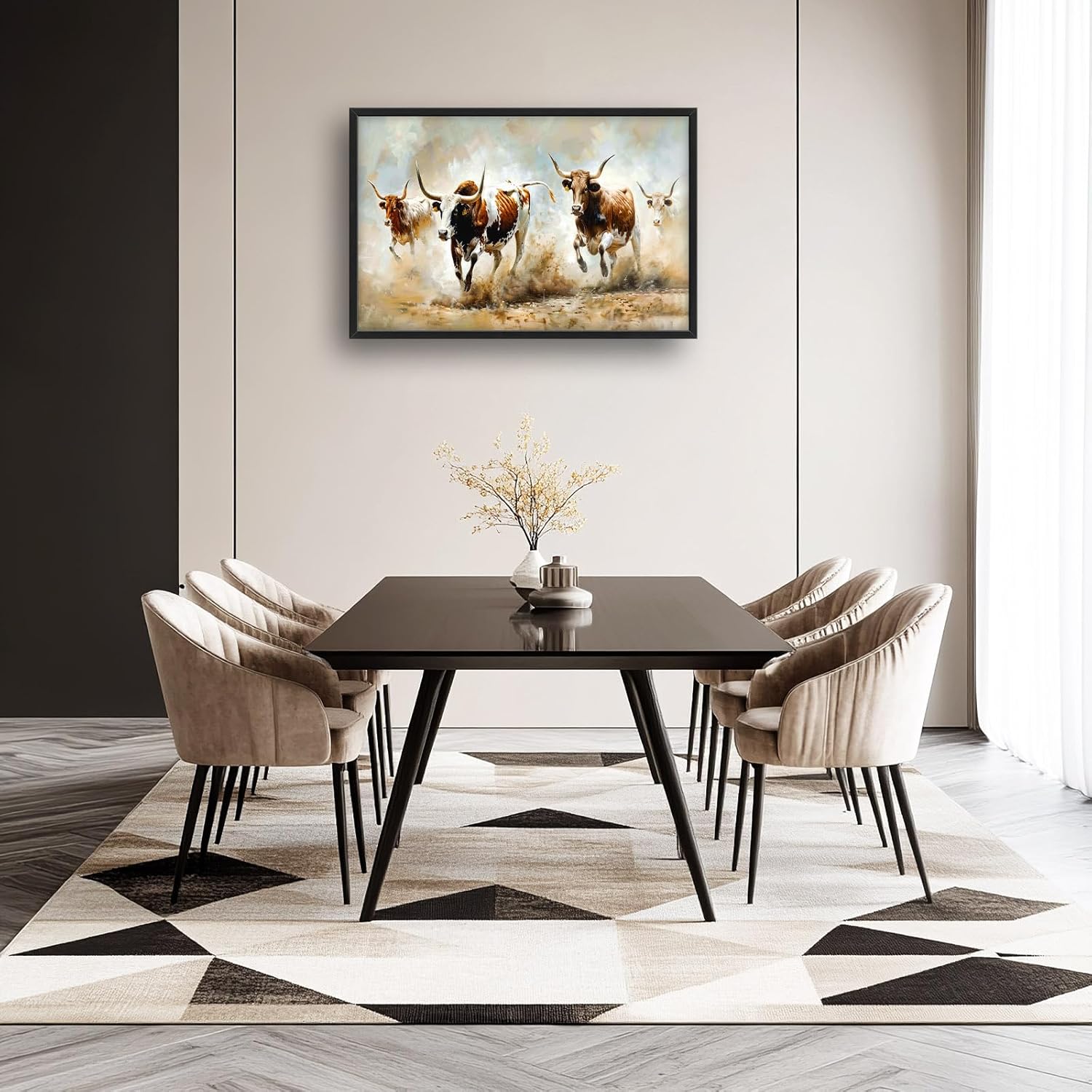 Highland Cow Large Wall Art Wild Animal Running Pictures Farmhouse Rustic Longhorn Wall Decor Canvas Print Painting Artwork for Bathroom Living Room Bedroom 36L" x 24W"