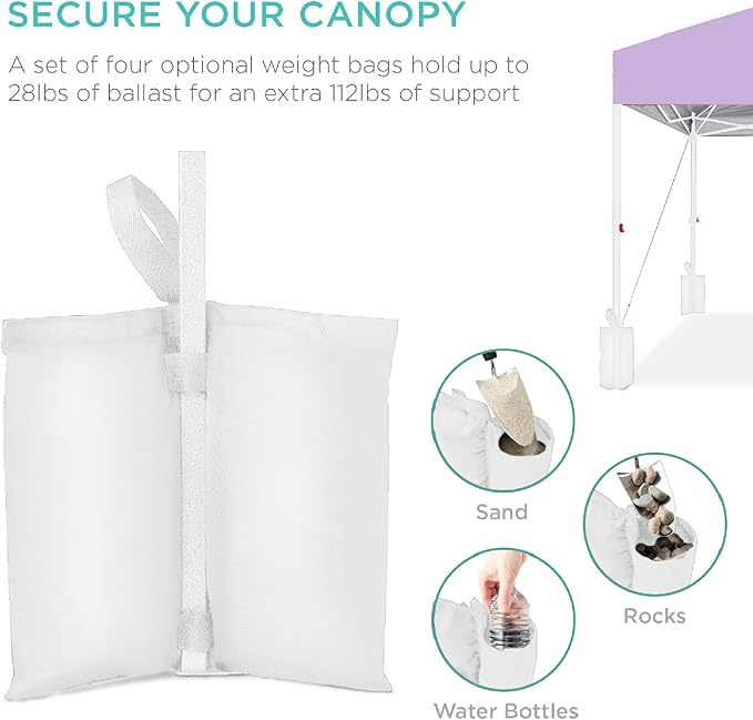 Best Choice Products 10x10ft 1-Person Setup Pop Up Canopy Tent Instant Portable Shelter w/ 1-Button Push, Case, 4 Weight Bags - Lilac/White