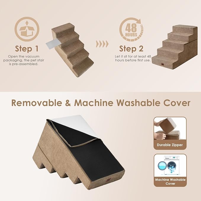 EHEYCIGA Dog Stairs for High Bed 25" H, 5-Step Extra Wide Dog Steps for Bed - Image 7