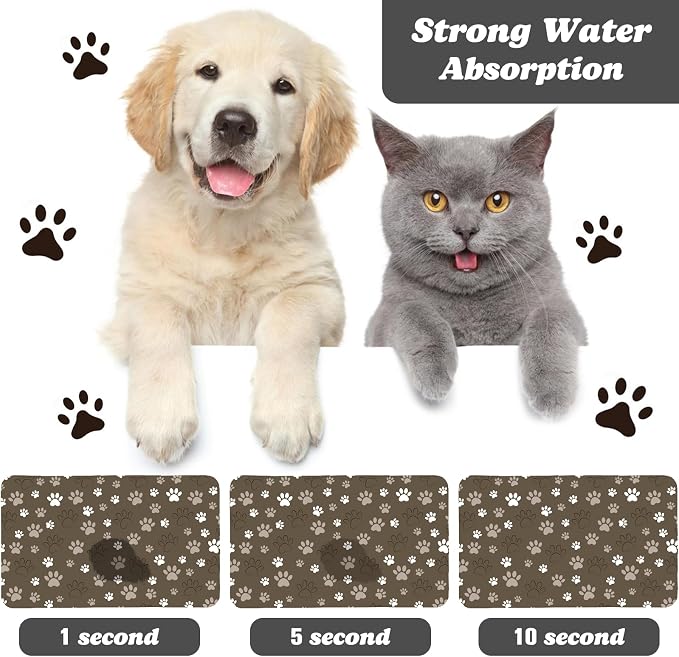 Dog Food Mat, Absorbent Water Bowl Mats Cat Pet Feeding Placemats Brown 12 * 20 - Image 2