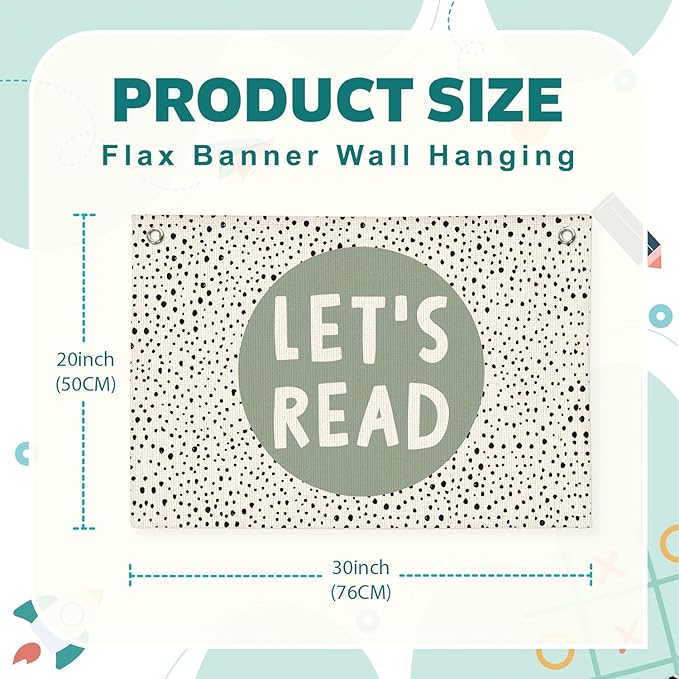 Lacama Green Nursery Decor，Sage Green Linen Banner，Classroom Decor Let's Read Playroom Kids Room Wall Decor，Homeschool Toddler Bedroom Decor Flags for Bedroom，Nursery Wall Decor Banner 30x20