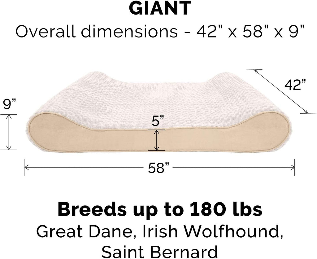 Furhaven Orthopedic Dog Bed for Extra Large Dogs w/ Removable Washable Cover, For Dogs Up to 180 lbs - Ultra Plush Faux Fur & Suede Luxe Lounger Contour Mattress - Cream, Giant/XXXL
