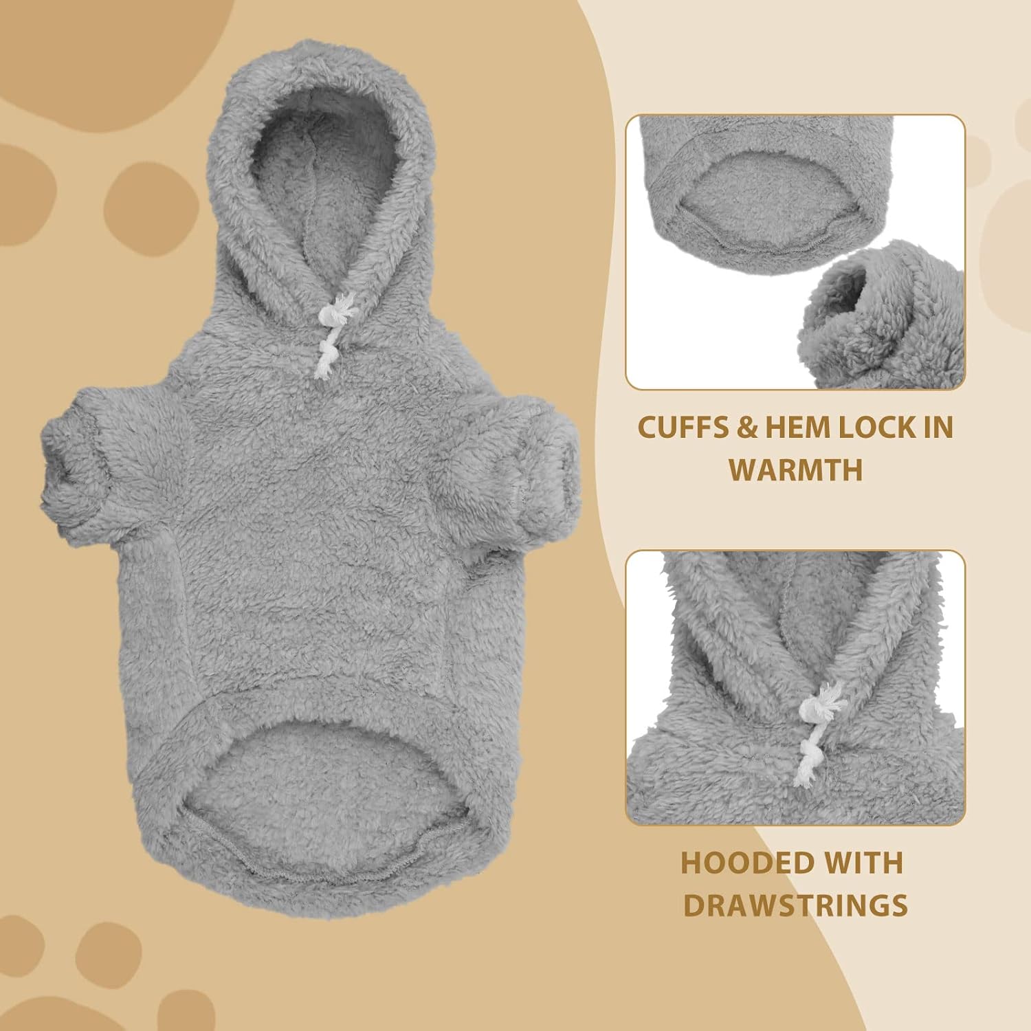 Stpiatue Dog Hoodie, Warm Soft Fleece Dog Coats Hooded Sweatshirt for Large Dogs, XX-Large, Grey