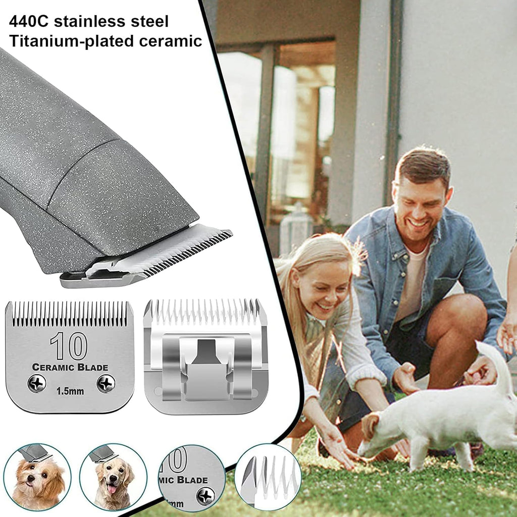 7Pack 10 Blades Dog Grooming Replacement Blades Compatible with Andis Pet Clipper/Oster A5/Wahl KM Series Dog Clipper,Ceramic Blade & Stainless Steel Blade (#10+30+40+3FC+4FC+5FC+7FC)