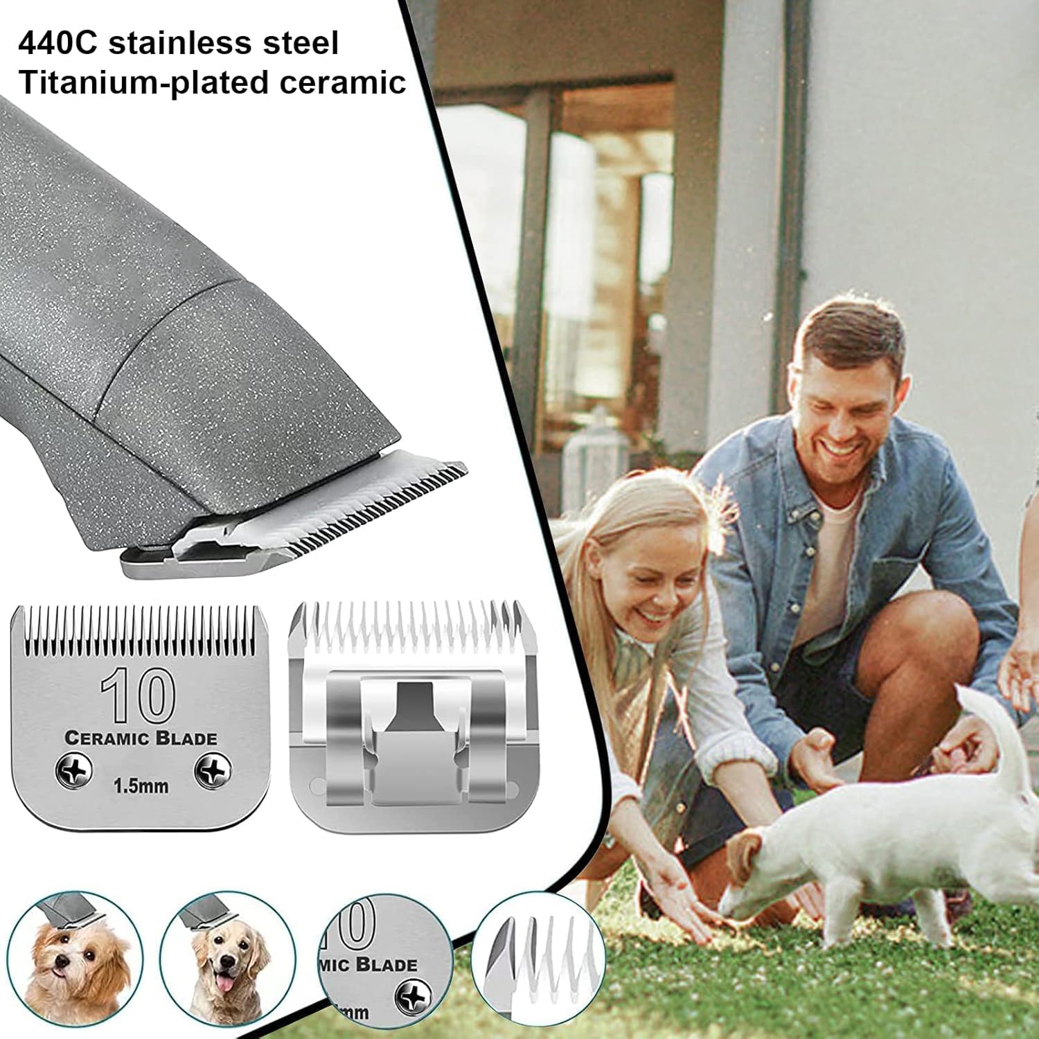 7Pack 10 Blades Dog Grooming Replacement Blades Compatible with Andis Pet Clipper/Oster A5/Wahl KM Series Dog Clipper,Ceramic Blade & Stainless Steel Blade (#10+30+40+3FC+4FC+5FC+7FC)