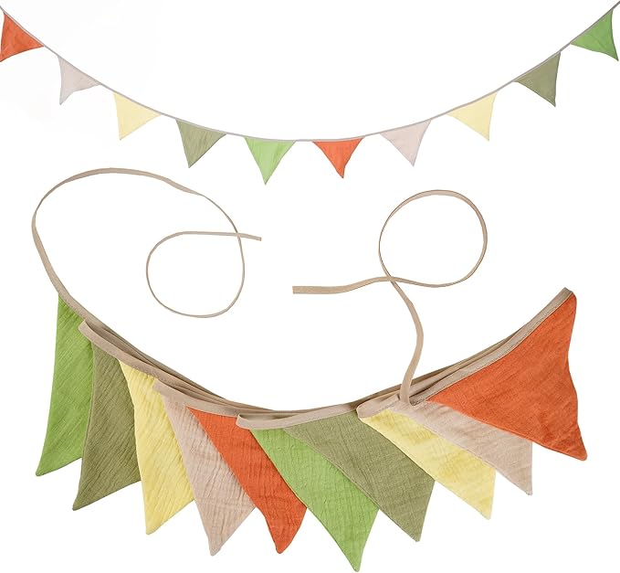 Fabric Bunting Banner, 2 Pack Handmade Neutral String Banner Each 8.5 ft 10 Flags Nursery Wall Hanging Wedding Birthday Home Baby Shower Party Decoration Bunting (Spring)