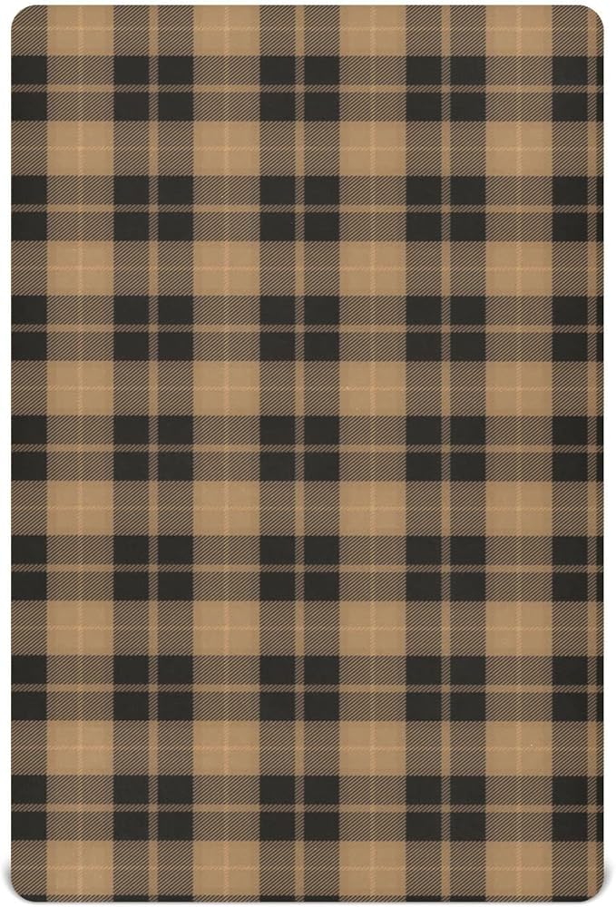 Brown Plaid Crib Sheets Soft Breathable Fitted Baby Crib Sheets Mattress Cover for Girl Boys, 52" x 28" x 9"