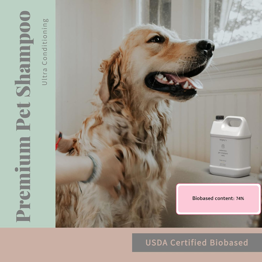 Begley’s No Rinse Waterless Pet Shampoo, Bathless Cleaning, Deodorizing, and Odor Removal for a Shiny, Fresh Smelling Coat - Effective for Dogs, Puppies, and Cats - Refill, Fresh Tea Tree