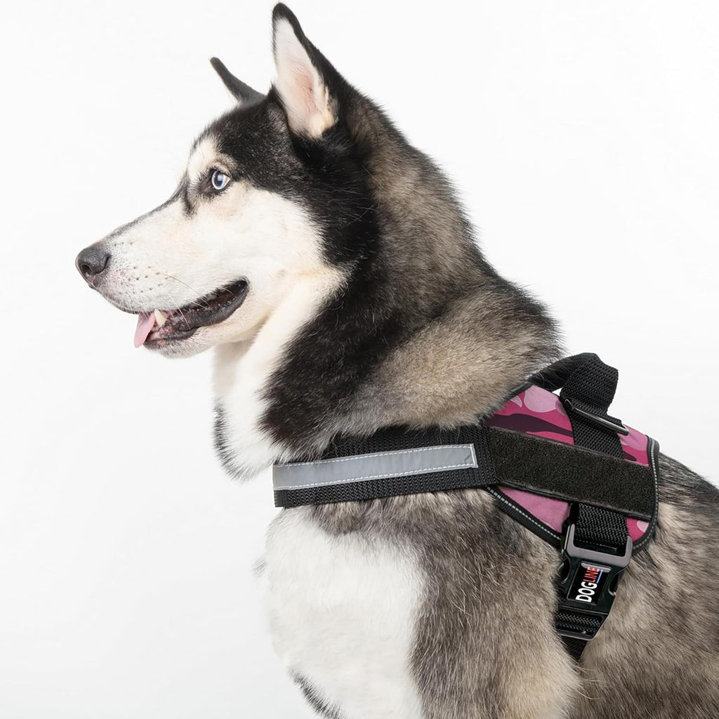 Dogline Dog Harness, Reflective No-Pull Adjustable Vest with Handle, Breathable No-Choke Harness for Small, Medium or Large Dogs Room for Patches Girth 18 to 24 in Pink Camo