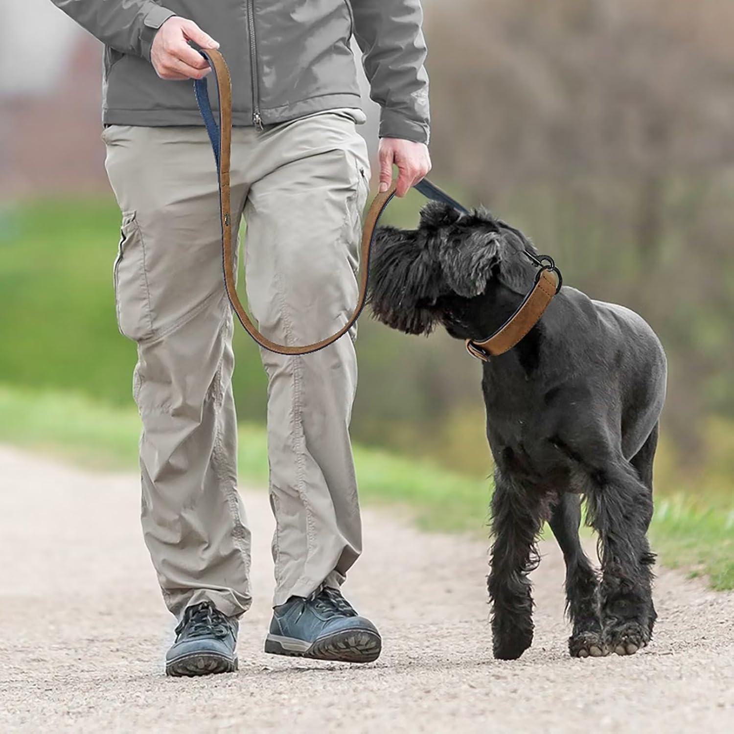 Didog Soft Padded Leather Dog Collar and Leash Set, Adjustable Dog Leash and Collar Set with Metal Buckle, Breathable Dog Collars with 4FT Leather Dog Leash for Small Medium Large Dogs, Brown, XL