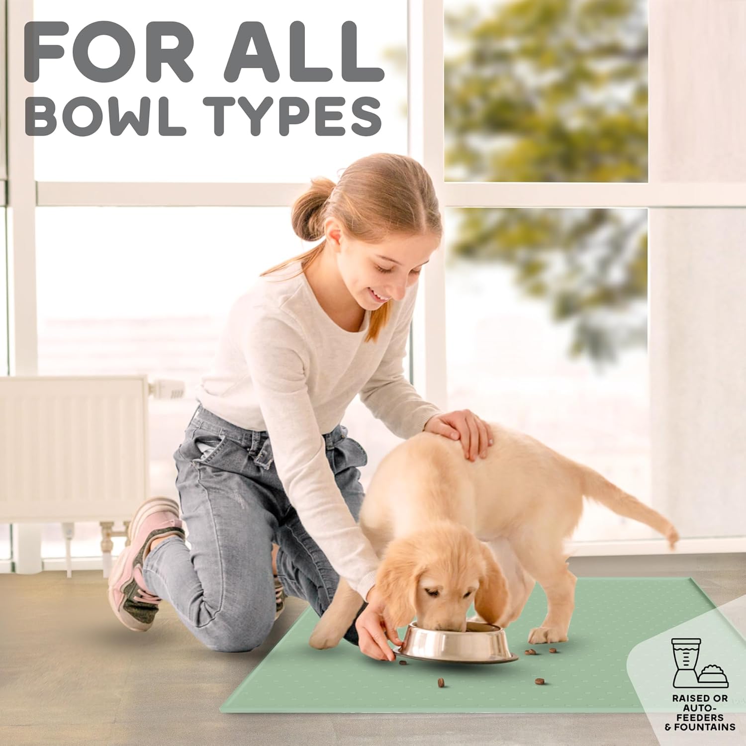 Dog Food Mat - 24x15 Raised Edges Dogs Mat for Food and Water Prevent Spill, Waterproof Cat Food Mats Protect Floors, Easy Clean Dog Bowl Mats for Food and Water, Silicone Pet Feeding Placemats