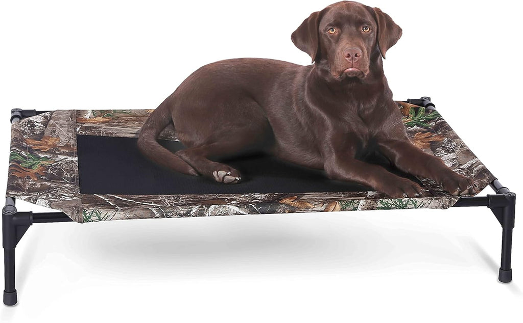K&H Pet Products Outdoor Elevated Dog Cot, Breathable Cooling Elevated Cot Hammock Pet Bed for Large Dogs, Washable Mesh Cover, Raised Metal Frame, Collapsible, Portable - Large 42 X 30in Camo