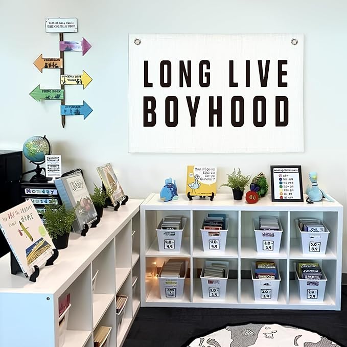 Lacama Long Live Boyhood Banner, Neutral Canvas Wall Hanging Banner Flag for Nursery Playroom, Toddler Room, Boys Kids Room Decor 30x20 Inch