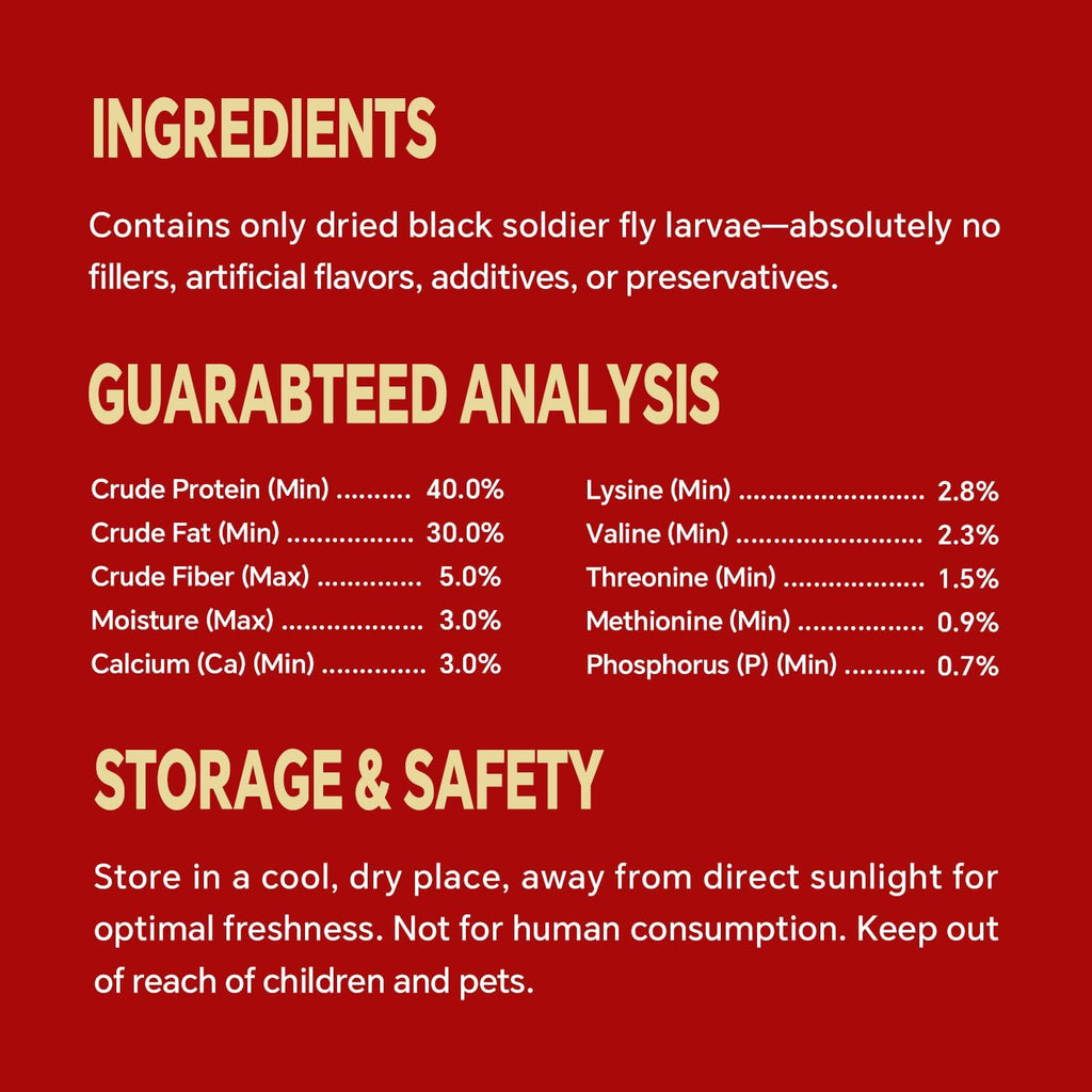 Dried Black Soldier Fly Larvae, Non-GMO, Natural Chicken Treats & High-Protein Poultry Snacks for Backyard Chickens, Laying Hens & Ducks, 5 lb Box