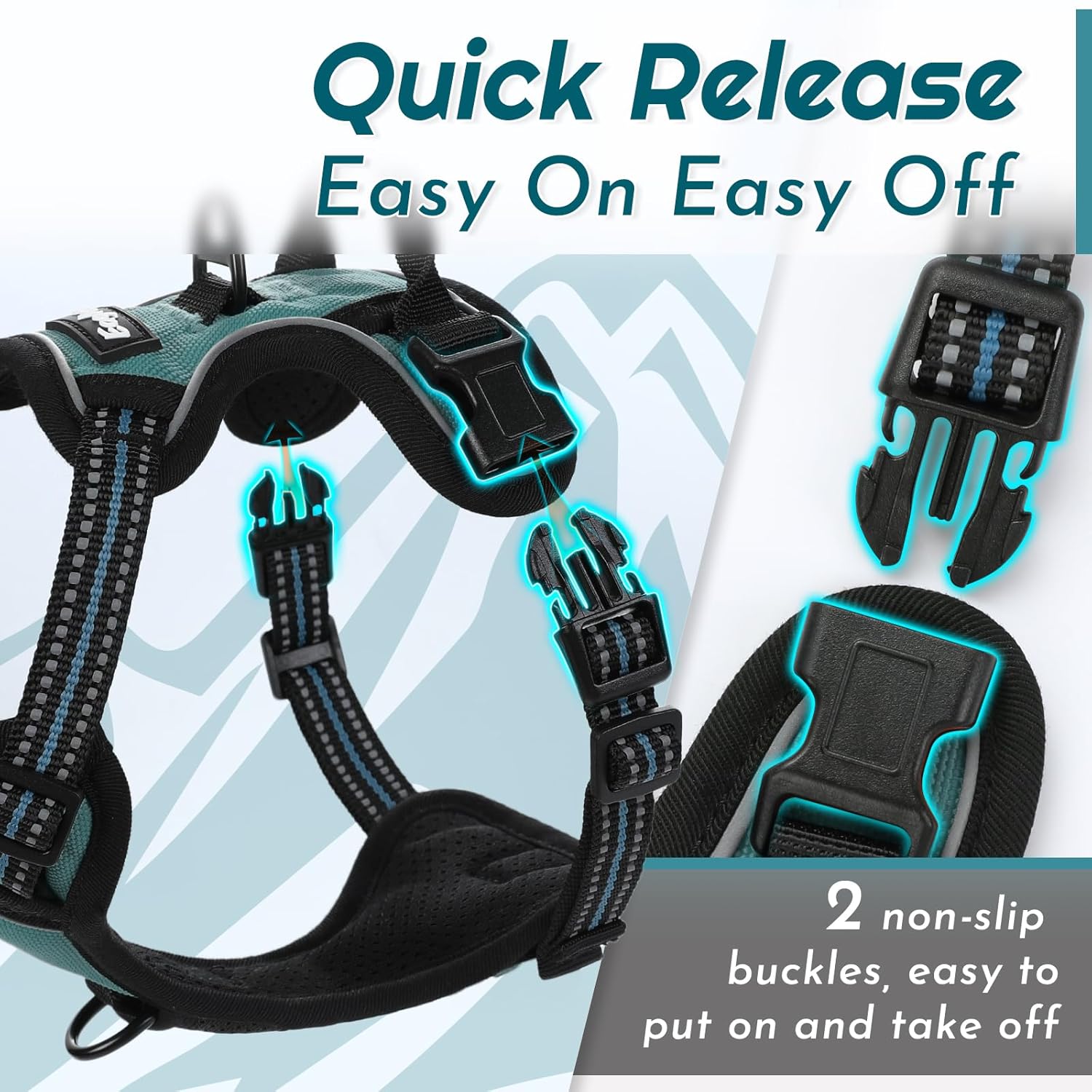Eagloo Small Dog Harness No Pull, Service Vest with Reflective Strips and Control Handle, Adjustable and Comfortable for Walking, No Choke Pet Harness with 2 Metal Rings, Dark Green, XS