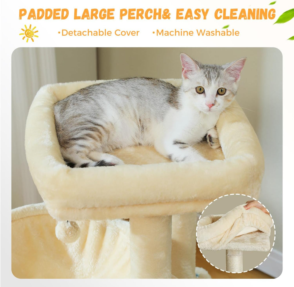 PAWZ Road Large Cat Tree, 41 Inches Multi-Level Cat Tower with 2 Spacious Condos for Indoor Cats, Large Cat House with Comfy Hammock, Padded Perch, Scratching Pad and Replaceable Balls