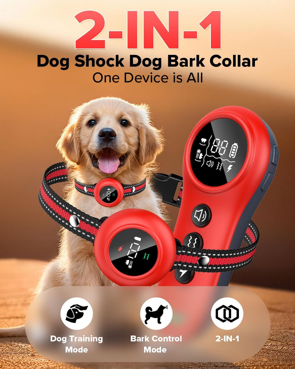 XDX 2-in-1 Dog Shock Collar & Bark Collar – 3300FT Dog Training Collar with Remote, Automatic Anti-Barking, 5 Adjustable Sensitivity Levels, IP67 Waterproof E-Collar for Small Medium Large Dogs