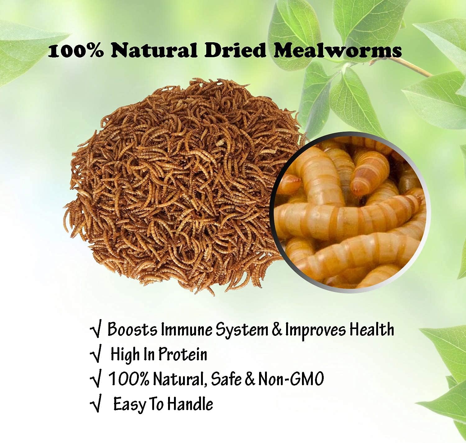 Amzey Appetizing Mealworms 5 LBS- 100% Non-GMO Dried Mealworms - Large Meal Worms - High Protein Treats- Perfect Mealworm for Chickens, Ducks, Turtles, Blue Birds, Lizards - Bag of Mealworms 5 LBS
