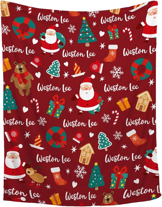 Custom Christmas Blanket | Personalized Blanket for Boys Girls | Plush Cozy Customized Name Blanket | Personalized Gifts Name Blanket for Birthday Christmas | 40"x50"-Kids/Throw Size