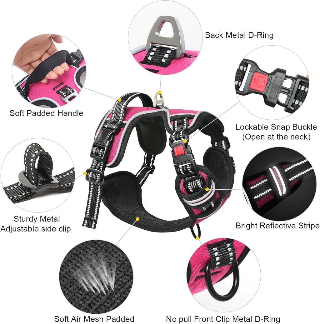 Timos No Pull Dog Harness, No Choke Front Lead Dog Reflective Harness, Adjustable Soft Padded Pet Vest with Easy Control Handle for Small Medium Large Dogs, S