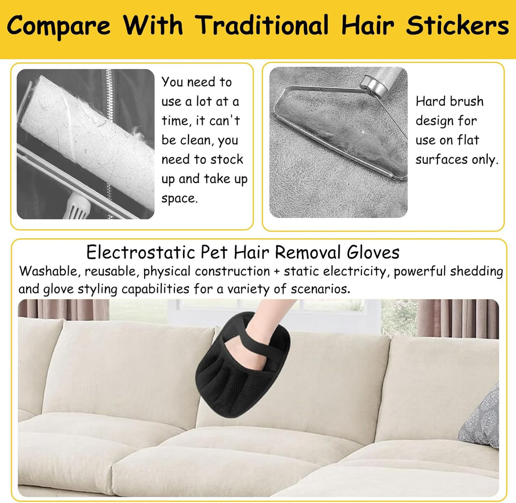 Vingtank 2Pcs Pet Hair Remover Glove, 2025 Upgraded Pet Hair Remover Electrostatic Gloves Reusable Cat & Dog Hair Removal Tool for Couch, Furniture, Carpet, Car Seat