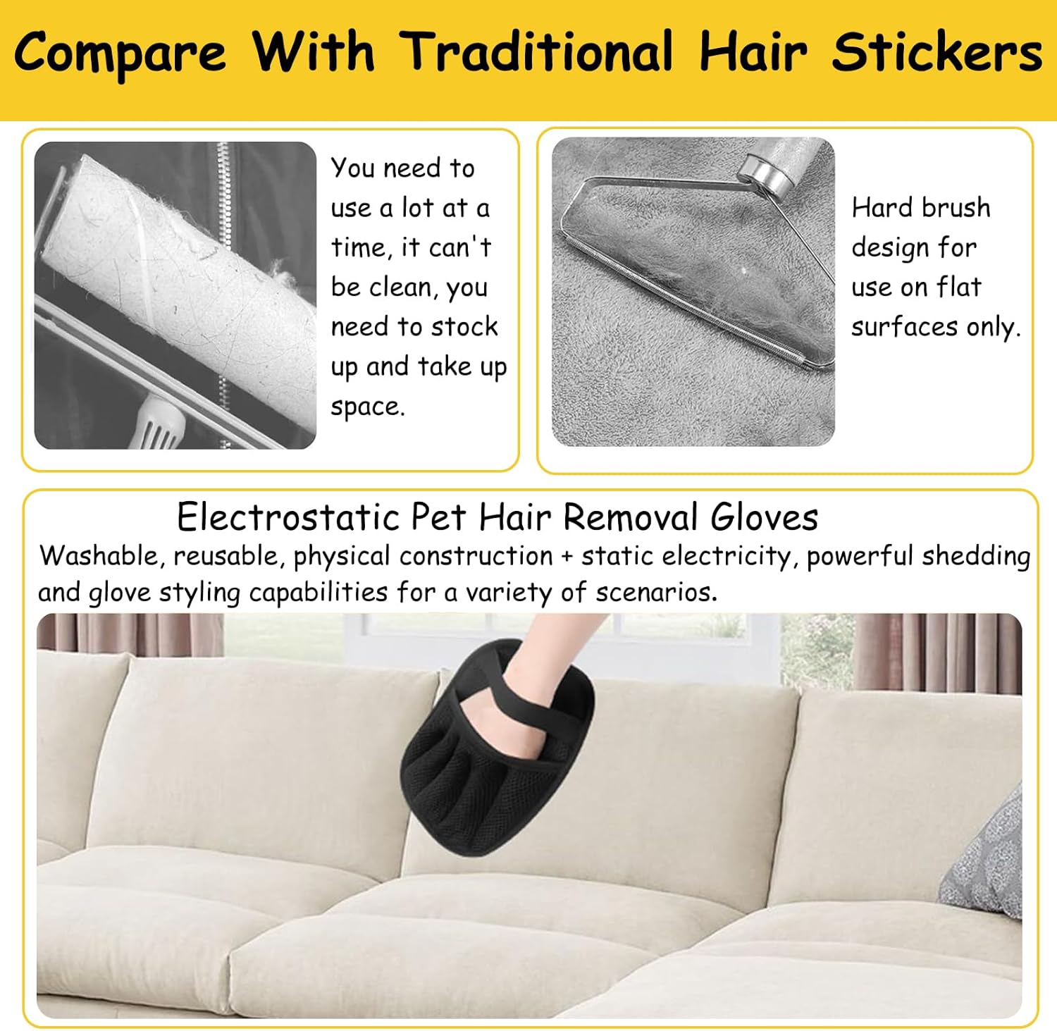 Vingtank 2Pcs Pet Hair Remover Glove, 2025 Upgraded Pet Hair Remover Electrostatic Gloves Reusable Cat & Dog Hair Removal Tool for Couch, Furniture, Carpet, Car Seat