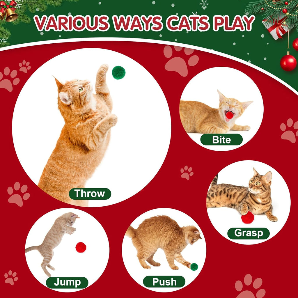 Cat Toy Set (2+60) - Pom Pom Balls & Launchers, Interactive Enrichment Toys