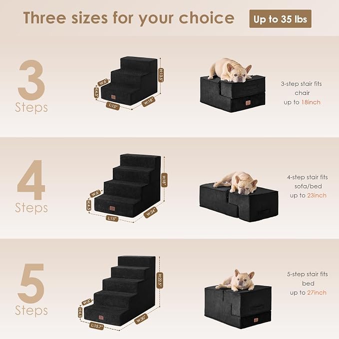 EHEYCIGA Dog Stairs for Bed 18" H, 4-Step Dog Steps for High Bed, Pet Steps for - Image 2