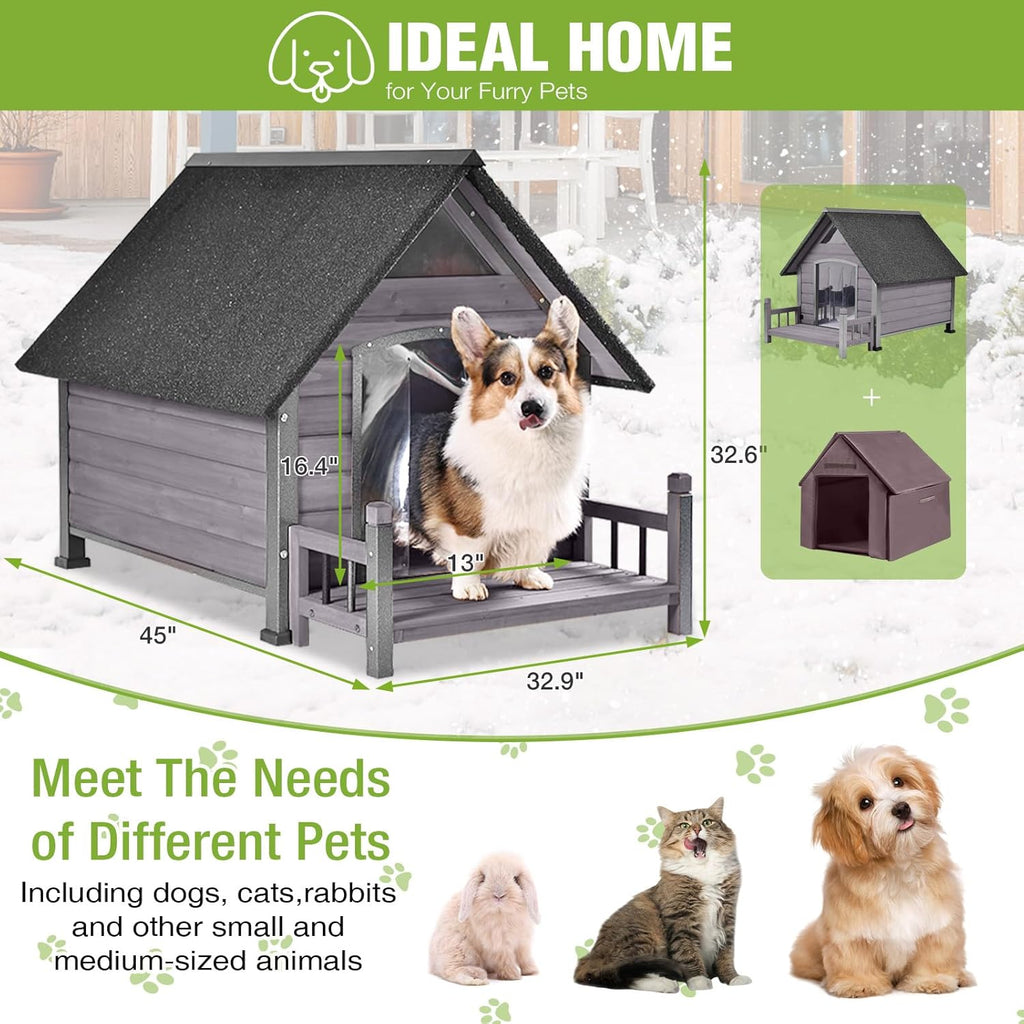 Metal Frame Dog House with Insulated Liner for Indoor & Outdoor Use - Large Dog Kennel with Weatherproof Roof & Foot Pads for Small, Medium & Large Dogs(Grey)