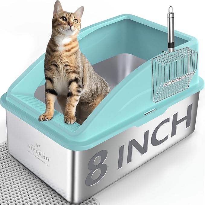 Stainless Steel Litter Box | XXL Deepened 8" Design Enclosed Box by AIPERRO
