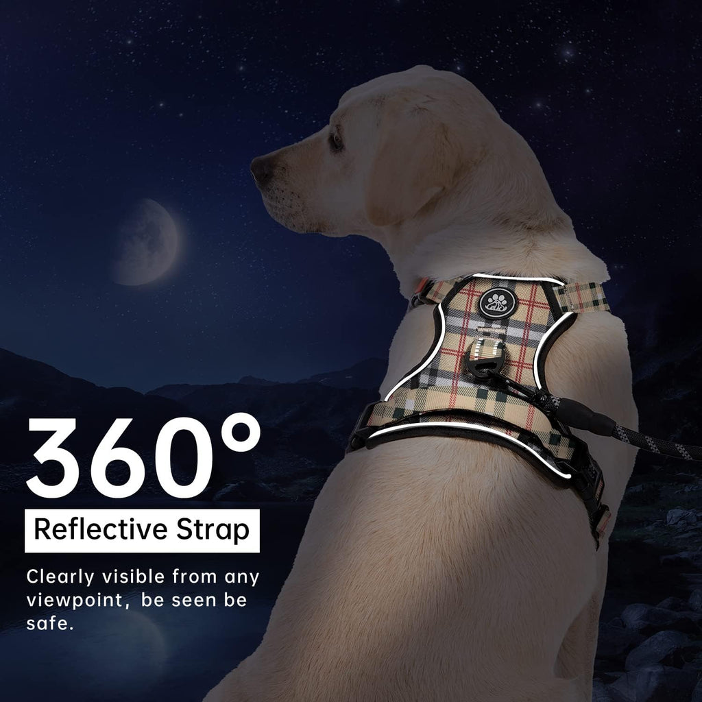 IVY&LANE No Pull Dog Harness with Leash Set, Reflective No Choke Pet Vest,Adjustable Oxford Dog Vest Harness with Easy Control Handle for Large Dogs (Checkered Beige,XL)