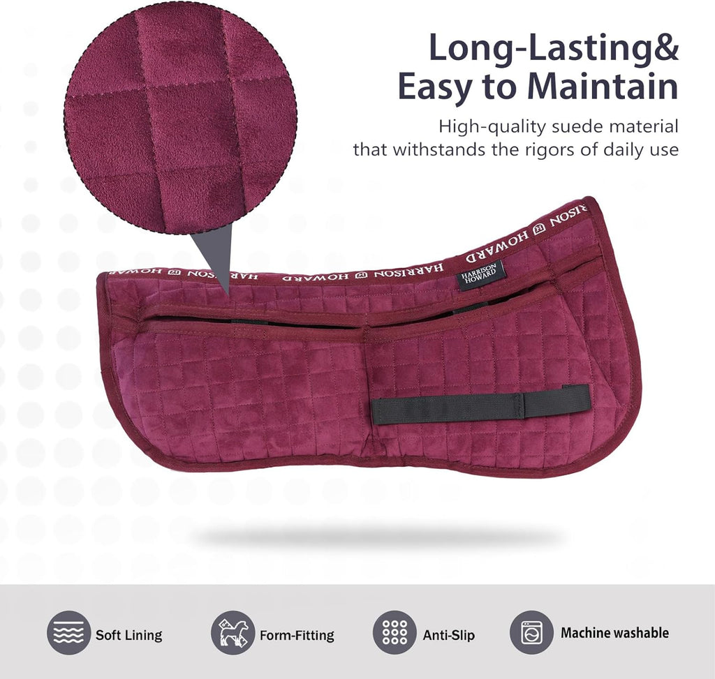 Harrison Howard Correction Half Pad with 4 Pockets and Foam Inserts with Differentiated Thickness Adjustable Horse Riding Pad with Added Cushioning and Comfort