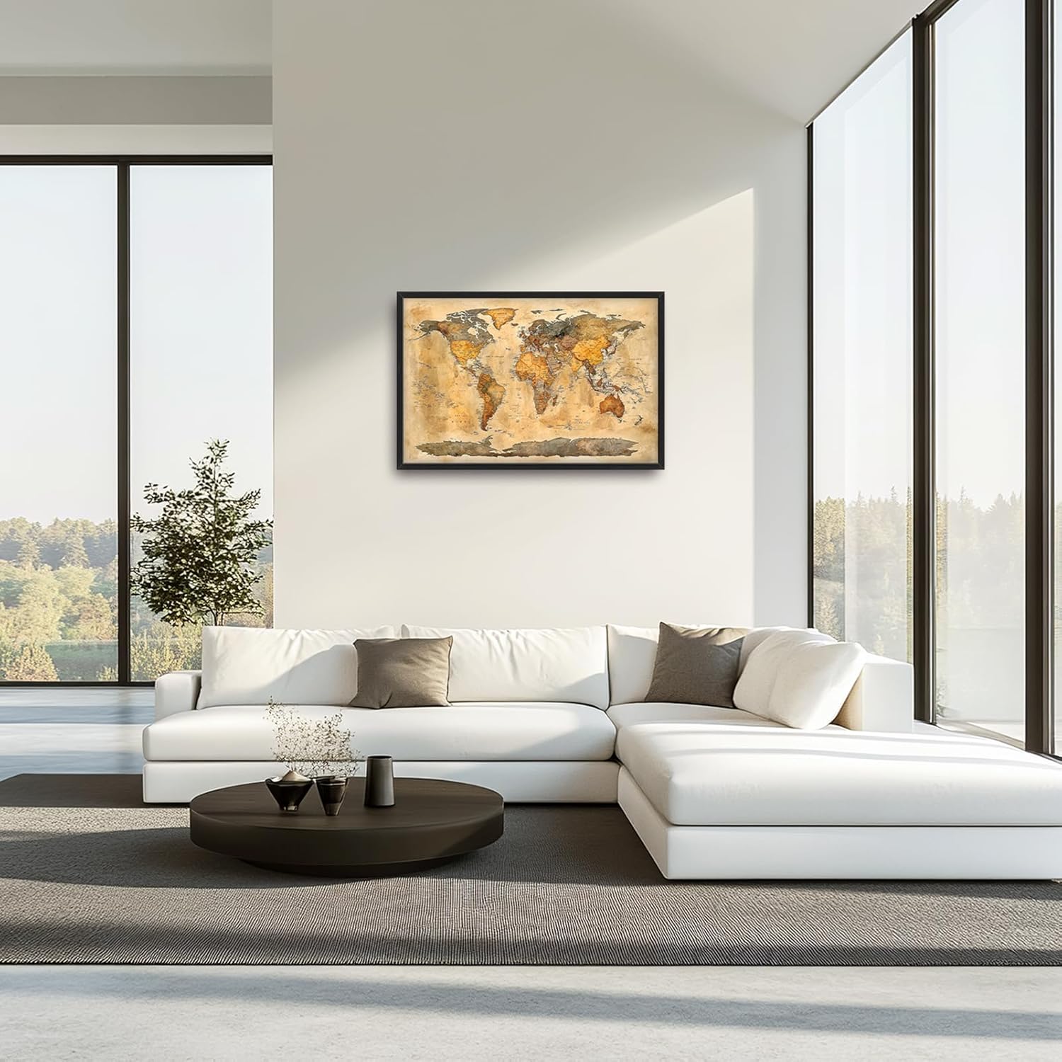 Extra Large World Map Framed Wall Art for Living Room,Oversized Vintage Map of The World Pictures Wall Decor,Canvas Print Painting Modern Artwork Bedroom Office Bathroom 36L" x 24W"