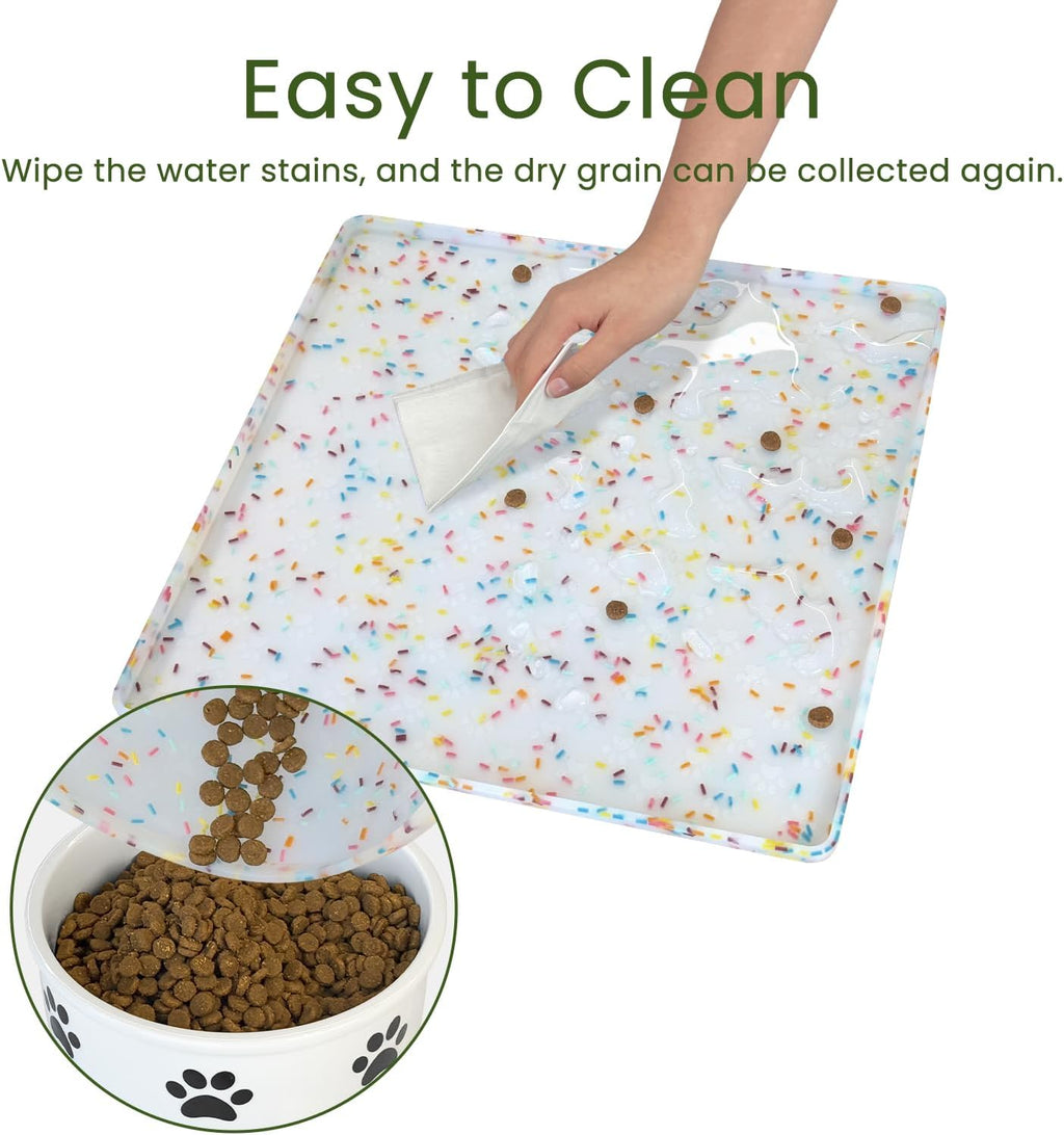 Ptlom Dog Food Mat Anti-Slip Dog Bowl Mats for Food and Water, Waterproof Pet Placemat Prevents Messy Spill to Floor, Silicone Puppy Feeding Tray for Small, Medium and Large Dogs Cats