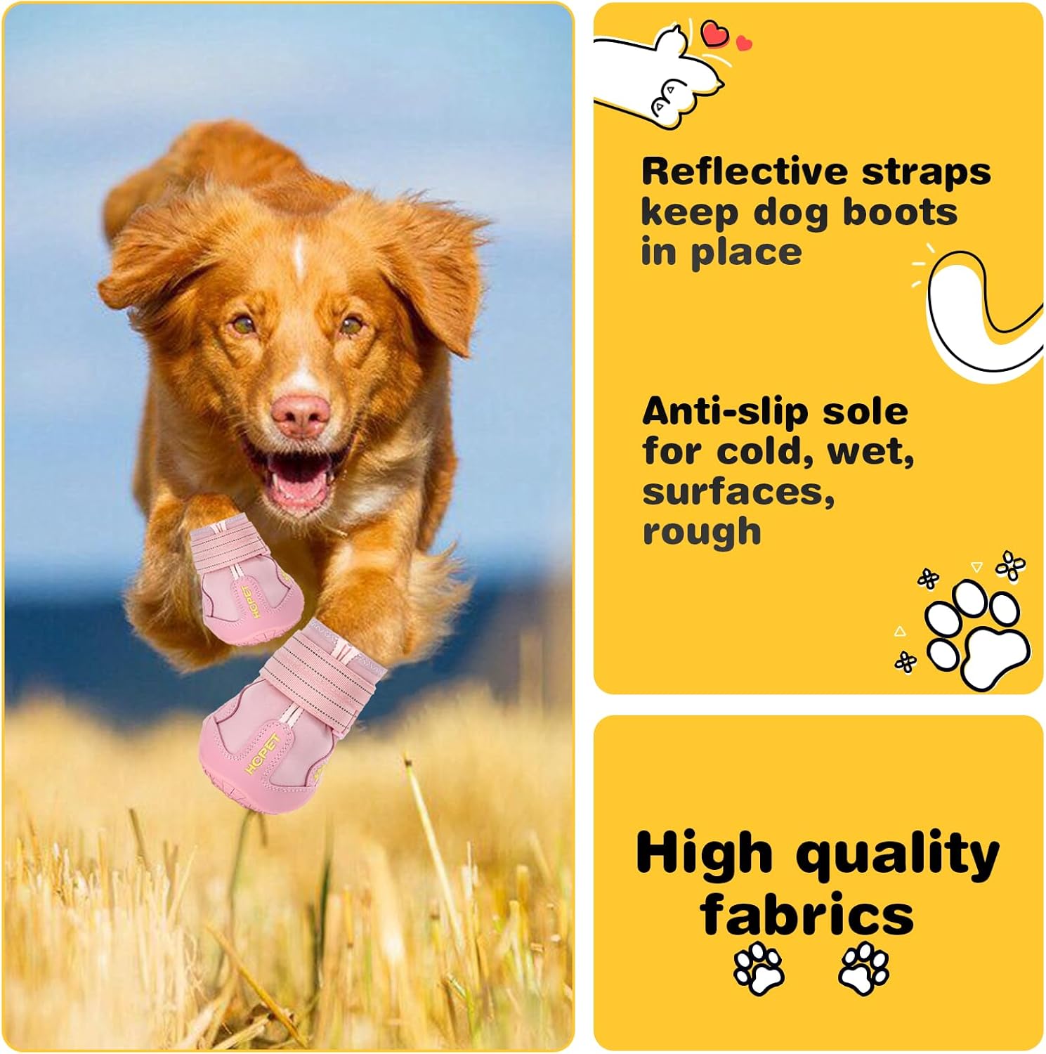 Hcpet Dog Shoes, Dog Boots for Large Dogs, Breathable Dog Booties Paw Protector for Summer Hot Pavement, Winter Snowy Day, Outdoor Walking, Indoor Hardfloors Anti Slip Sole Pink Size 7