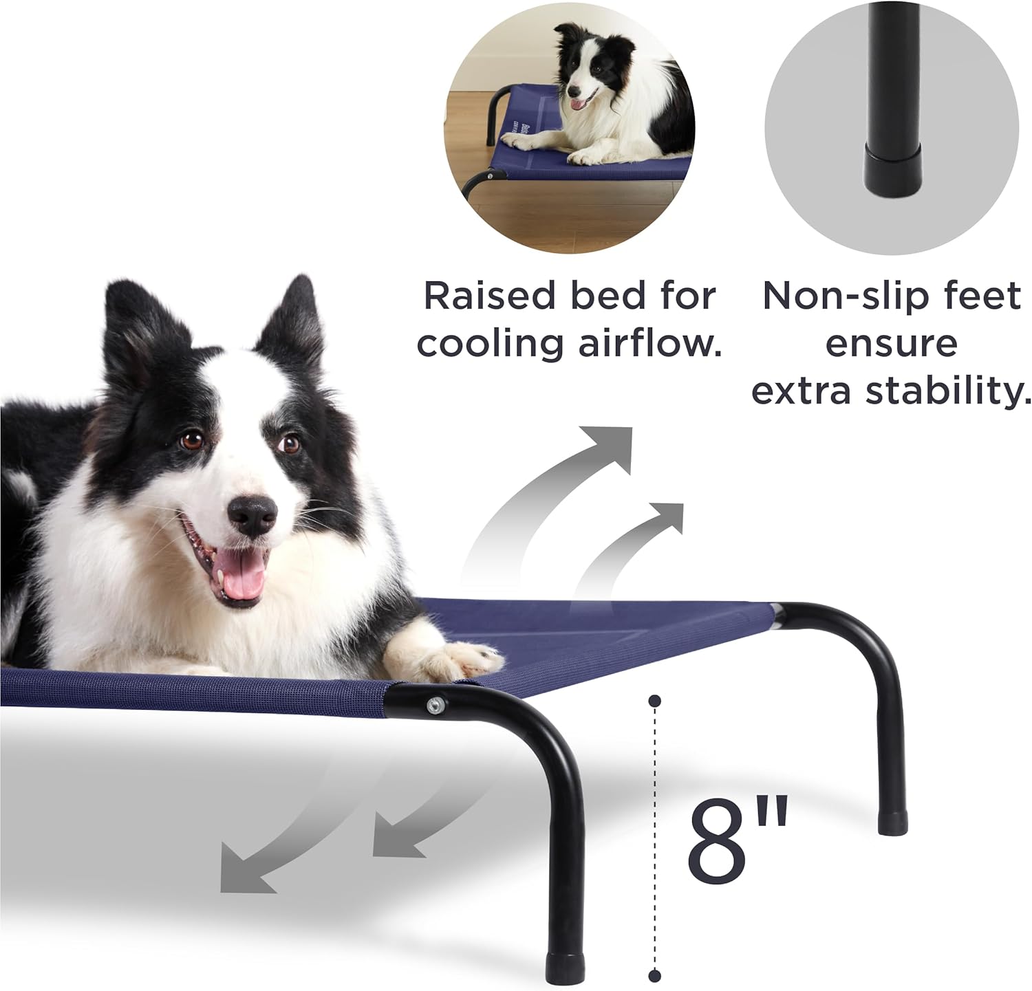 Bedsure Outdoor Elevated Dog Bed Large Sized Dog, Portable Indoor & Outdoor Cooling Raised Cot Pet Hammock Bed with Skid-Resistant Feet, Frame with Breathable Mesh, Deep Sea Blue, 49 inches