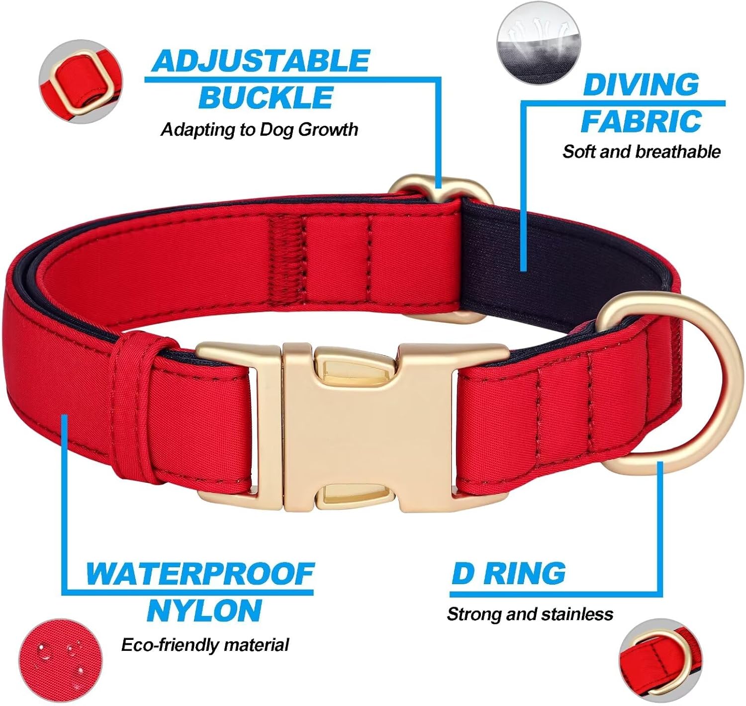 Didog Soft Padded Dog Collars for Small Dogs, Colorful and Durable Dog Collar with Quick Release Buckle, Light and Breathable for Daily Walking, Red, S