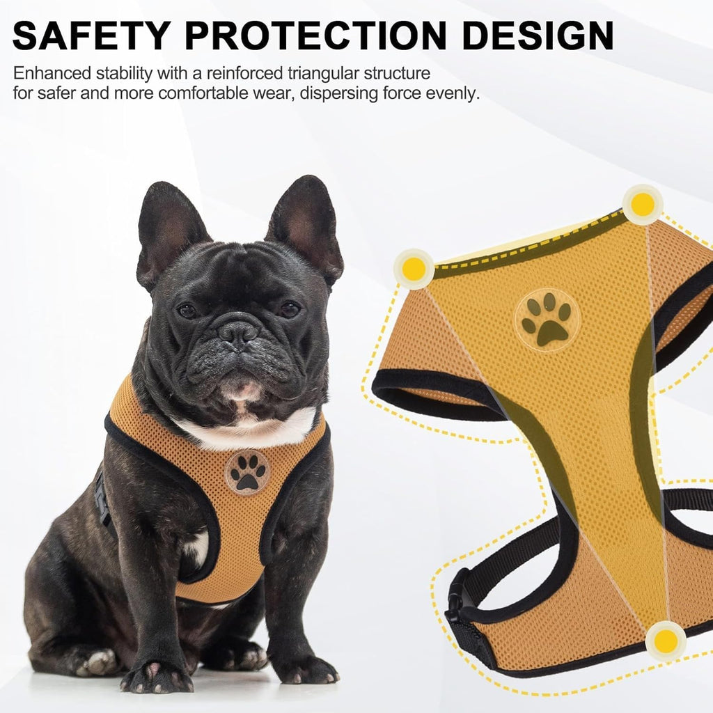 BINGPET No Pull Dog Harness,Soft Mesh Breathable All Weather Vest Harness,Safety Protection Design Durable Adjustable Step-in Easy Walk Dog Harness for Small Medium Large Dogs(Beige,L)