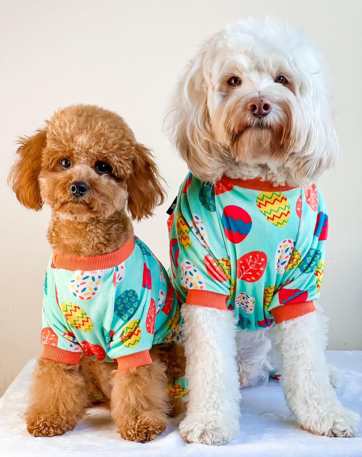 Fitwarm Easter Egg Dog Pajamas, Holiday Dog Clothes for Small Dogs Girl Boy, Pet Easter Outfit, Puppy Cat Onesie, Lightweight Velvet, Light Green, Orange, XXL