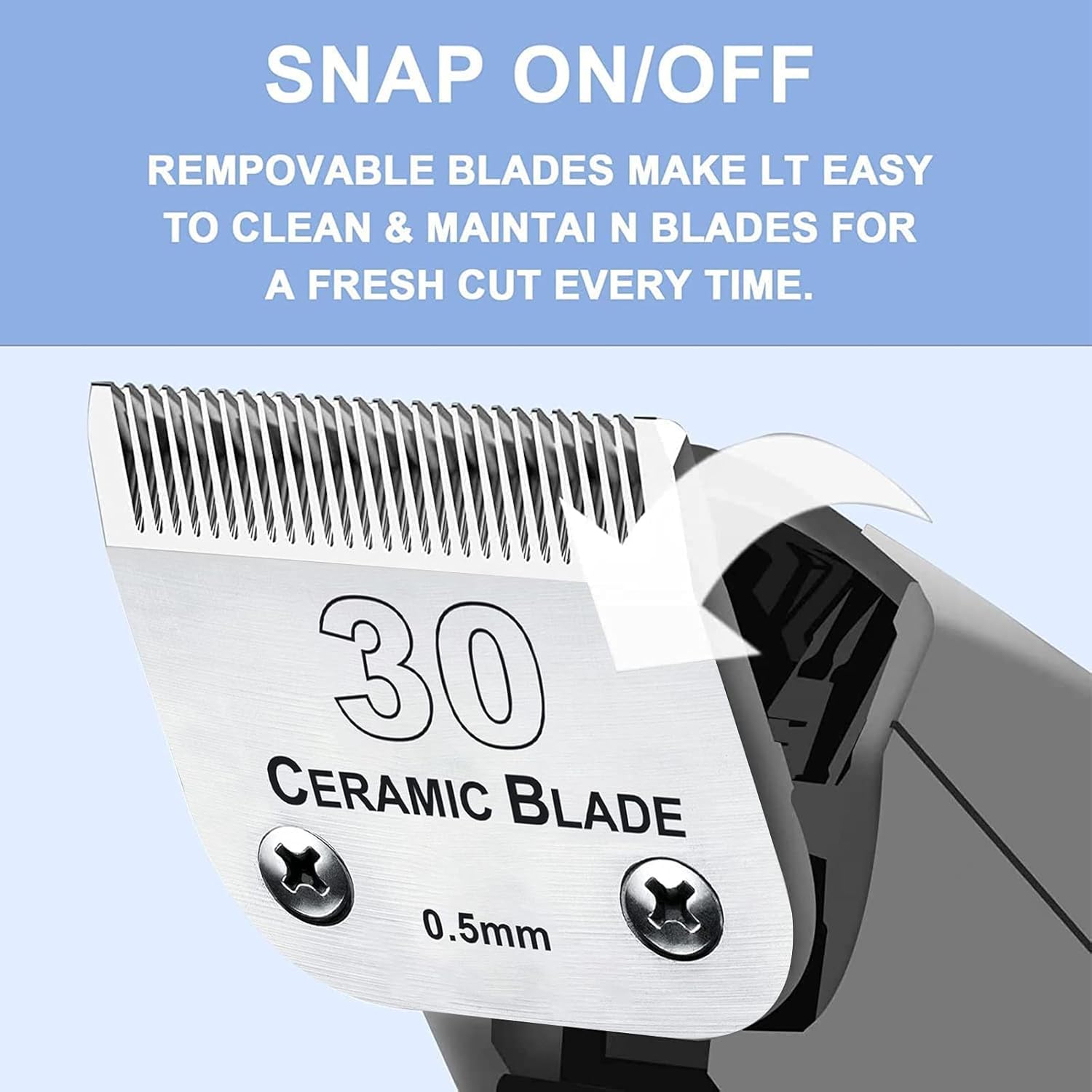 #30 Blade Dog Grooming Clipper Replacement Blades Compatible with Andis/Wahl/Oster Dog Clippers,Detachable Ceramic Blade & Stainless Steel Blade,Size-30, 1/50-Inch Cut Length (64260)