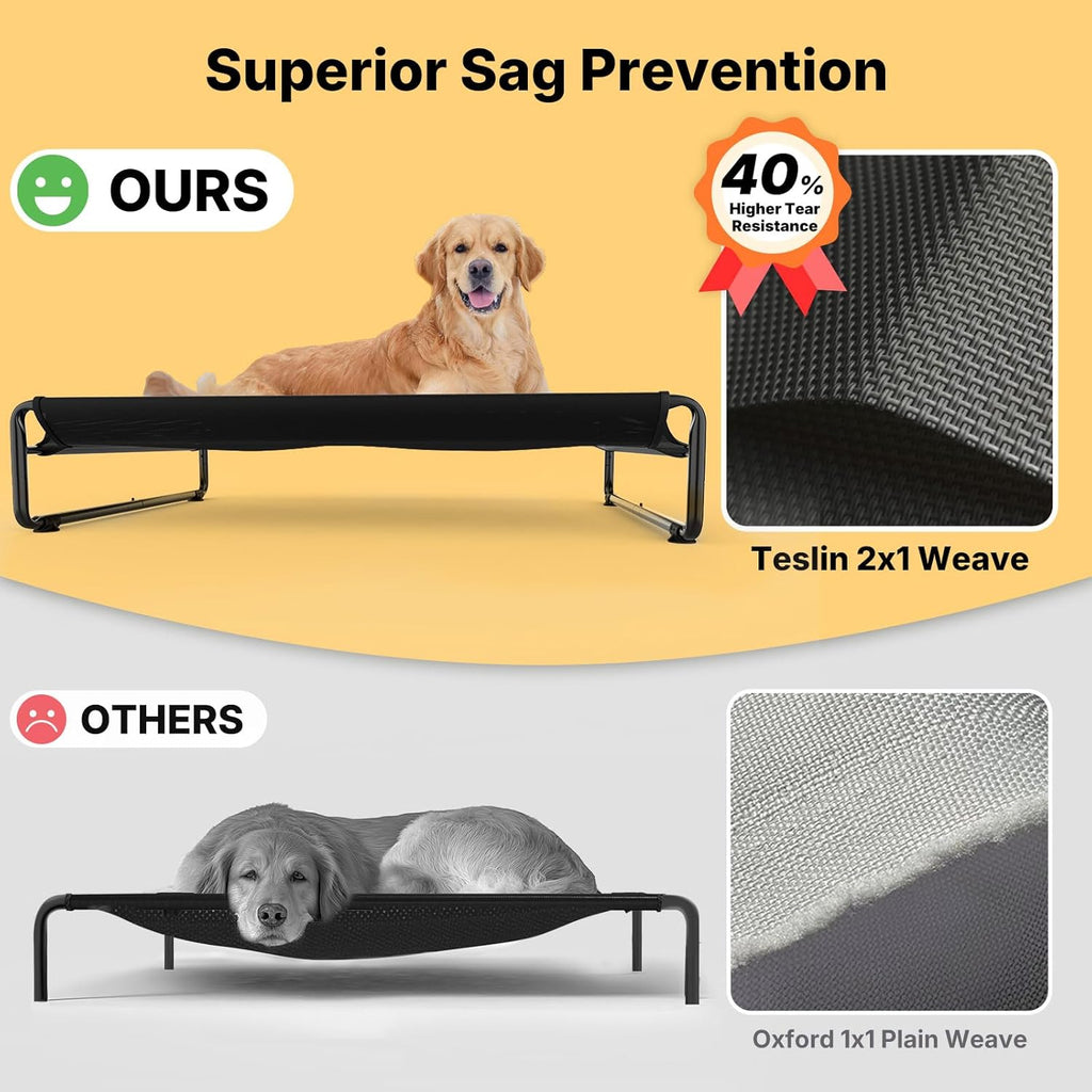 Veehoo Original Outdoor Elevated Dog Bed, Cooling Raised Dog Cot for Large Dogs, Portable Standing Pet Hammock Platform with Washable Breathable Mesh, No-Slip Feet, X-Large, Black Silver, CWC2201