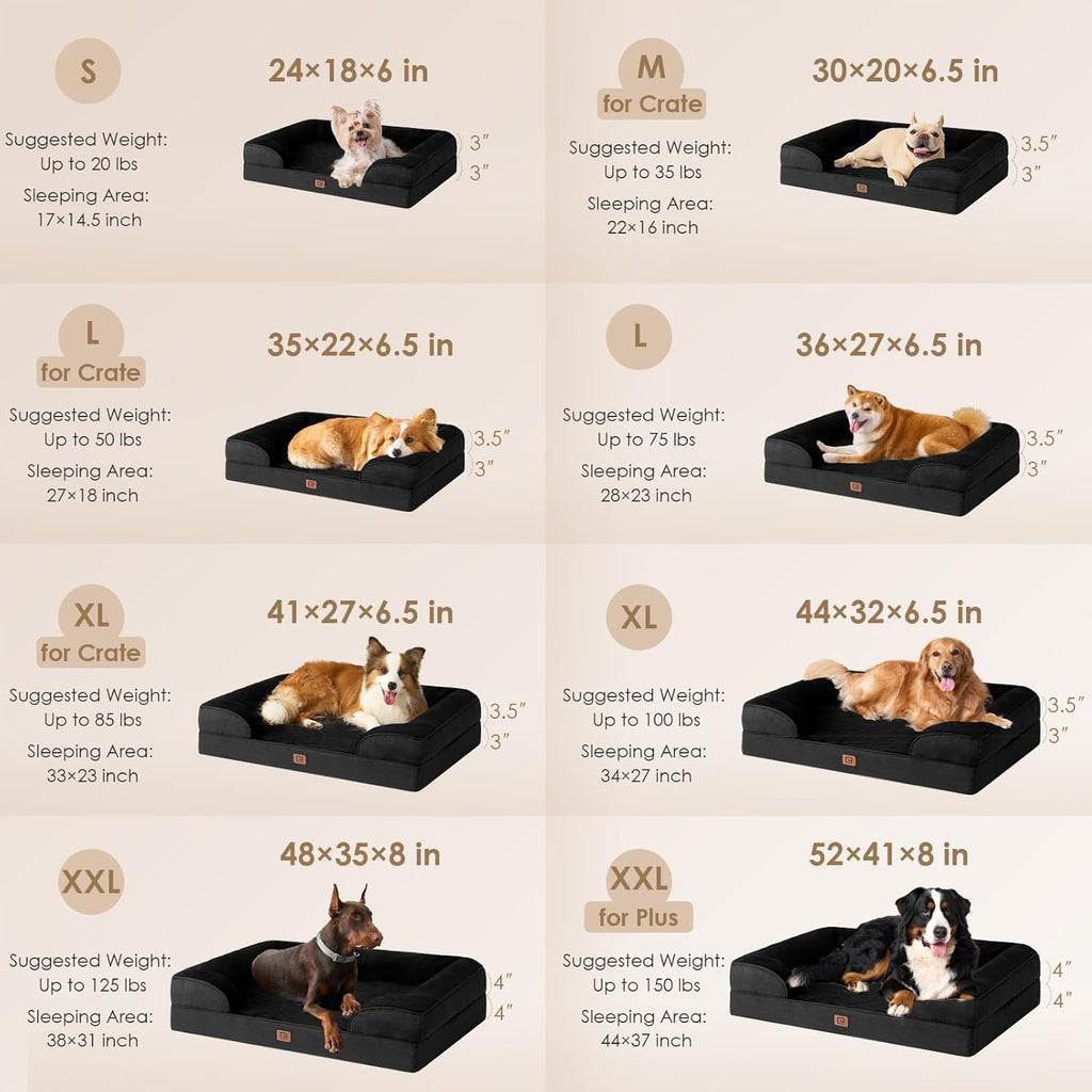 EHEYCIGA Orthopedic XL Dog Beds, Waterproof Memory Foam Dog Bed for Extra Large Dogs, Non-Slip Bottom and Egg-Crate Foam Big Pet Couch Bed with Washable Removable Cover, Black