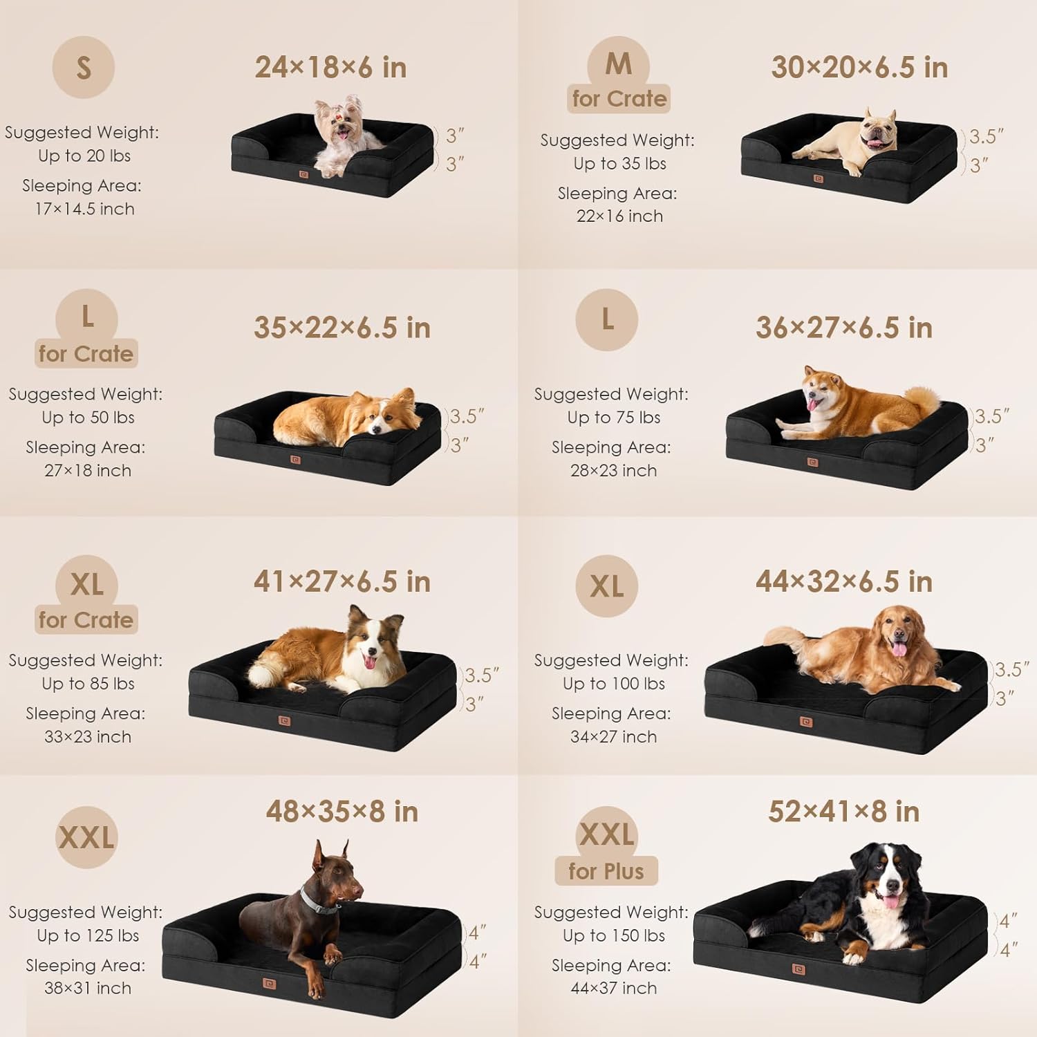 EHEYCIGA Orthopedic XL Dog Beds, Waterproof Memory Foam Dog Bed for Extra Large Dogs, Non-Slip Bottom and Egg-Crate Foam Big Pet Couch Bed with Washable Removable Cover, Black