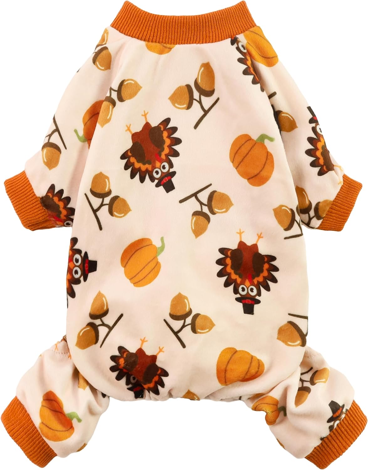Fitwarm Thanksgiving Turkey Dog Pajamas, Funny Dog Winter Clothes for Small Dogs Girl Boy, Pet Jumpsuit, Cat Onesie with Feet, Lightweight Velvet, Orange, XXL